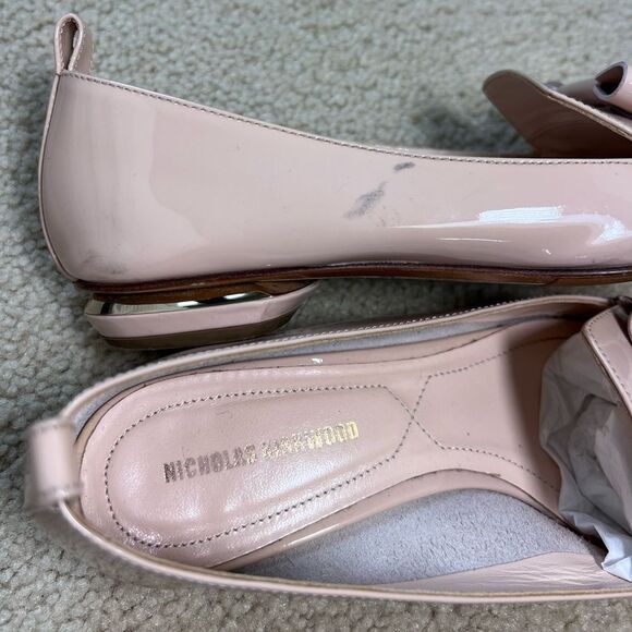 Nicholas Kirkwood Bow Accent Patent Leather Beya Flats Blush Size 35 - Picture 9 of 9